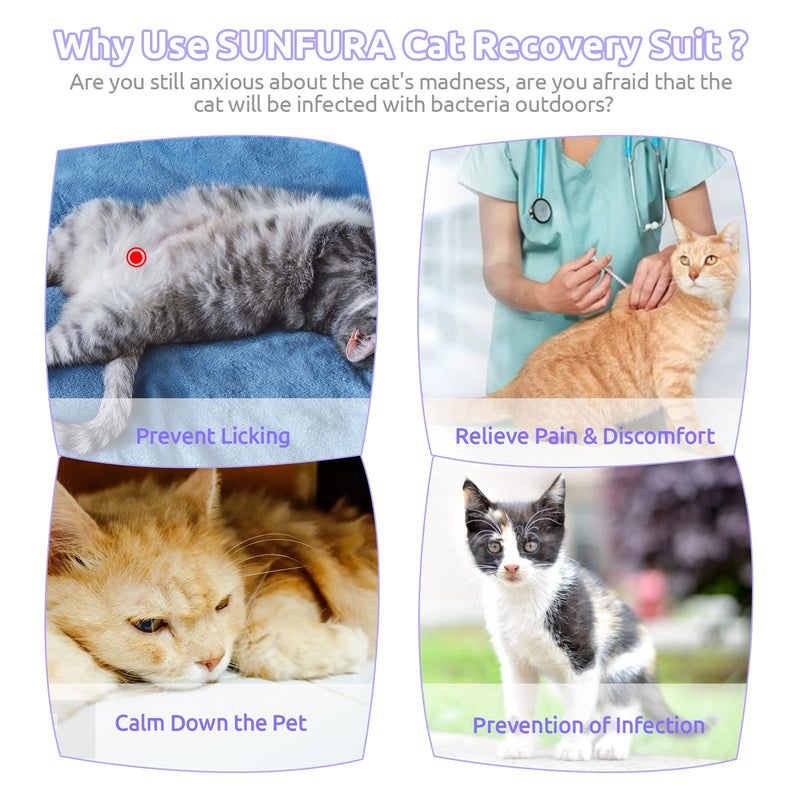 SUNFURA Cat Recovery Suit, Kitten Surgical Full Bodysuit for Abdominal Wound Protector Anti Licking After Surgery, Professional Bandages Cone E-Collar Alternative for Small Male & Female Pets S - PawsPlanet Australia