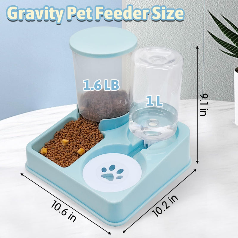 kathson Gravity Cat Food and Water Dispenser, 2 in 1 Automatic Cat Dry Food and Water Feeder, Detachable Auto Waterer and Feeders for Indoor Cats Kittens (Light Green) - PawsPlanet Australia