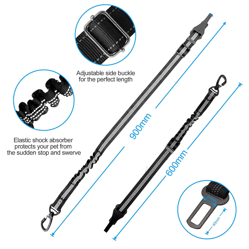 Newaner Pack of 2 dog car seat belts, 3-in-1 dog belt for the car, dog seat belt with elastic shock absorption, thick zinc alloy, double secure bolt hook and double buckle. - PawsPlanet Australia