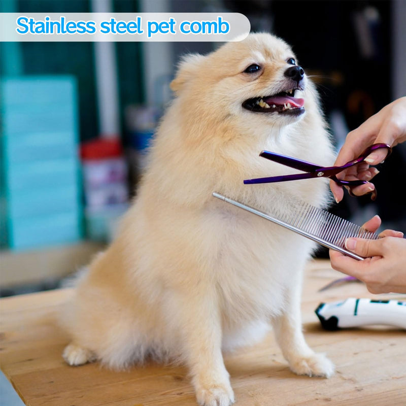 Rounded Teeth Dog Comb, 1 Piece 2-in-1 Silver Stainless Steel Pet Comb Dog Combs Stainless Steel Pet Grooming Comb for Removing Tangles Hair - PawsPlanet Australia