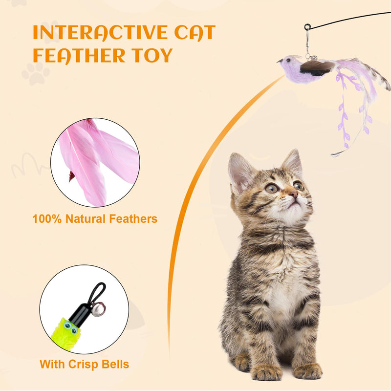 GOHHME Pack of 15 interactive cat toy fishing rod with feather, cat toy with bird, cat fishing rod with suction cup, cat stick toy with feathers for cats, feather toy with suction cup - PawsPlanet Australia