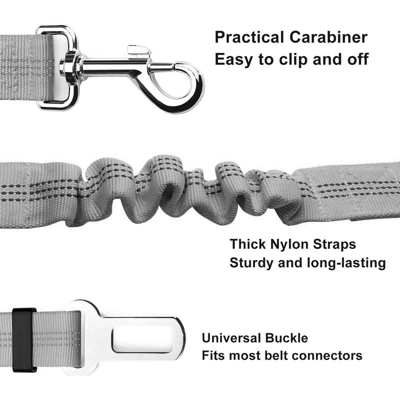 EasyULT 3 Packs Dog Car Harness, Pet Safety Strong Leash Leads, 53-75 cm Adjustable, Elastic Restraint Puppy Accessories with Strong Carabiner(Grey) Grey - PawsPlanet Australia