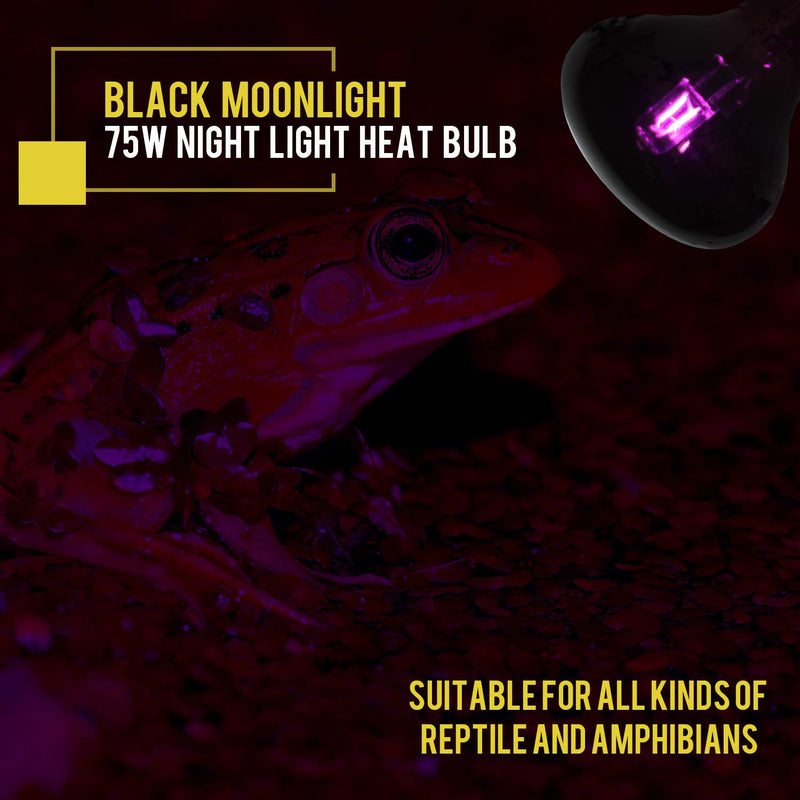 OMAYKEY 75W 2 Pack Infrared Moonlight Heat Lamps Black Glass Cover Night Heat Light Bulbs for Reptile Amphibian & Other Animal Heating Use - PawsPlanet Australia