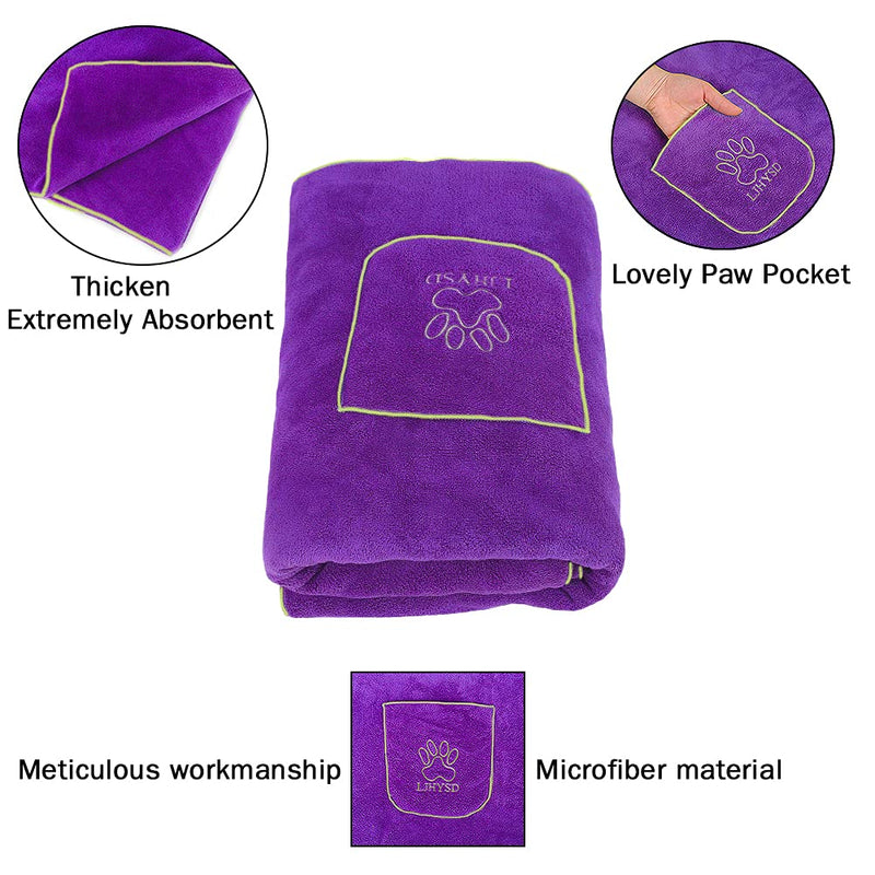 Dog Bathrobe Towel -Dog Drying Towel - Absorbent Microfibre Dog Bath Towel -Machine Washable & Dryable -Pet Drying Towel For Large And Meduiem Dog- 140x70cm - Purple - PawsPlanet Australia