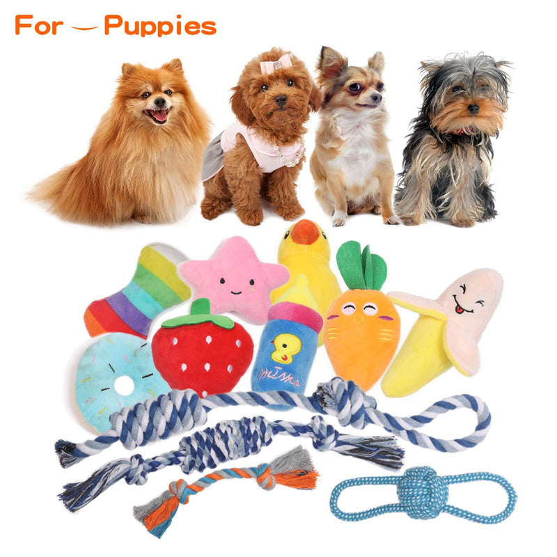 Feeko Squeaky Plush Dog Rope Toy 12 Pack for Puppy, Bulk with Squeakers for Small Dogs, Cute Puppy Chew Toys for Puppy Teething Soft Stuffed Toys, Durable, Safe, Non-Toxic and Interactive Pet Toys - PawsPlanet Australia