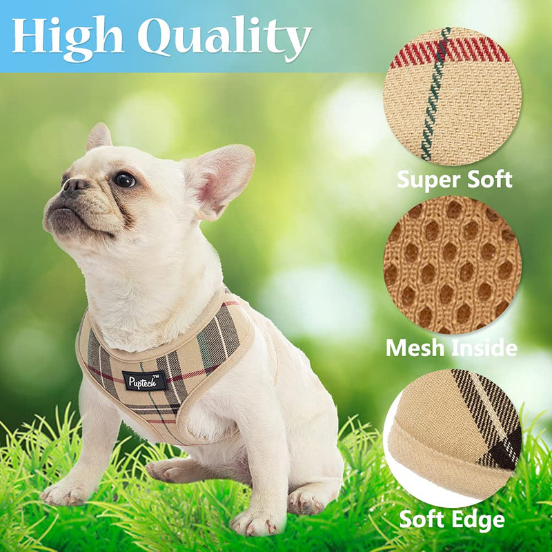 PUPTECK Soft Mesh Dog Harness Pet Puppy Comfort Padded Vest No Pull Harnesses X-Small Beige - PawsPlanet Australia