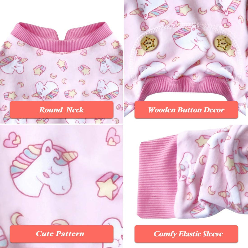 kyeese Dog Pajama Unicorn Soft Material Stretchable Dog Pajamas Onesie Pet Pjs Dog Clothes XS (3-4.5lbs) Pink (Unicorn) - PawsPlanet Australia