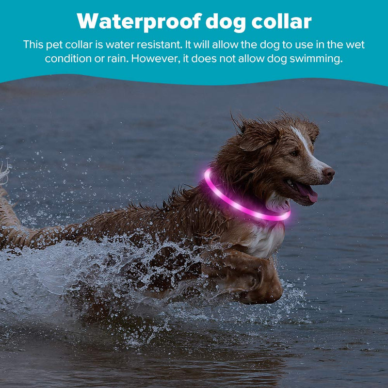 [Australia] - USB Rechargeable LED Dog Collar - Glowing Pet Collar for Dogs, Light Up Doggy Collars Keep Your Dogs Be Seen& Be Safe Adjustable Size Flashing Collars Pink-Silicone 