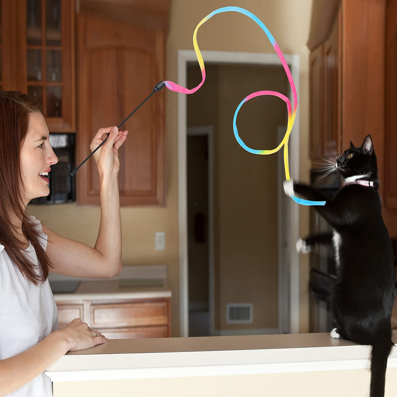 cobee Interactive Magic Wand for Cats, Rainbow Magic Wand for Cats Toy Cat Charmer String Kitten Ribbon Toy Ribbon Charmer for Playing (3 pieces, 30cm) 3 pieces, 30cm - PawsPlanet Australia