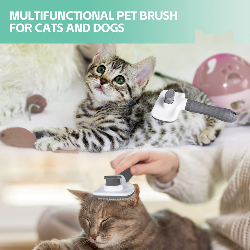 Alfresco Cat Brush & Dog Brush - Self-cleaning slicker brush for grooming and hair loss, perfect for long or short-haired cats and dogs, with one-touch cleaning function gray - PawsPlanet Australia