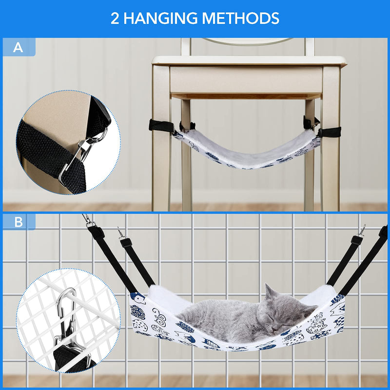 Pedgot 3 Pack Reversible Cat Hanging Hammock with Adjustable Straps and Hooks Double-Sided Pet Cage Hammock Hanging Bed Resting Sleepy Pad for Small Animals Pets 15 x 14 inches - PawsPlanet Australia