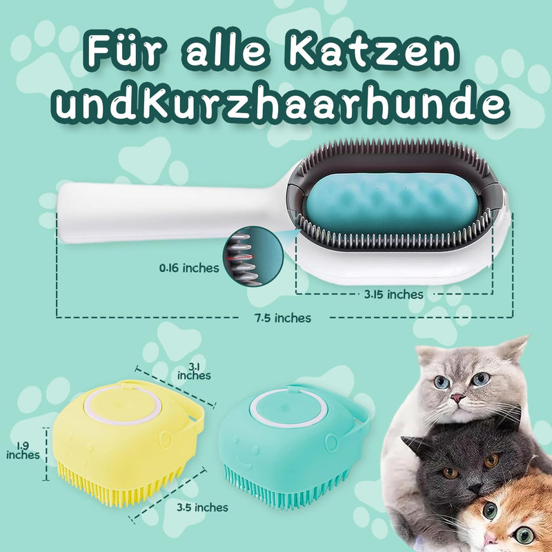 Cat water brush, pet silicone bath brush, pet hair cleaning brush, pet silicone bath brush, cat brush with water tank, three-piece pet bath set, pet hair remover with water tank - PawsPlanet Australia