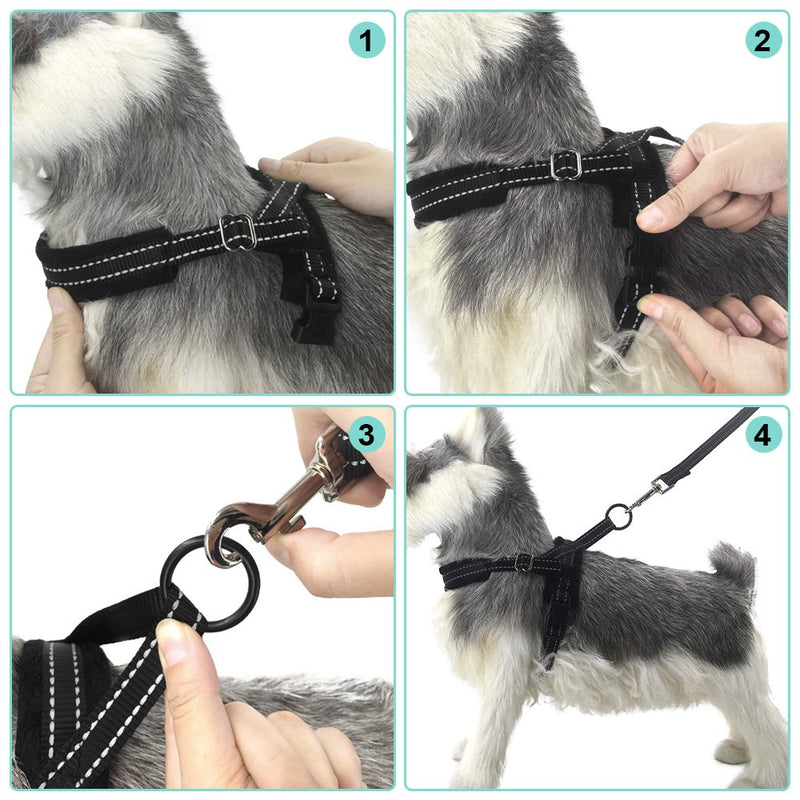 [Australia] - SlowTon No Pull Small Dog Harness and Leash, Heavy Duty Easy for Walk Vest Harness Soft Padded Reflective Adjustable Puppy Harness Anti-Twist Pet Lead Quick Fit for Small Dog Cat Animal XX-Small Black 