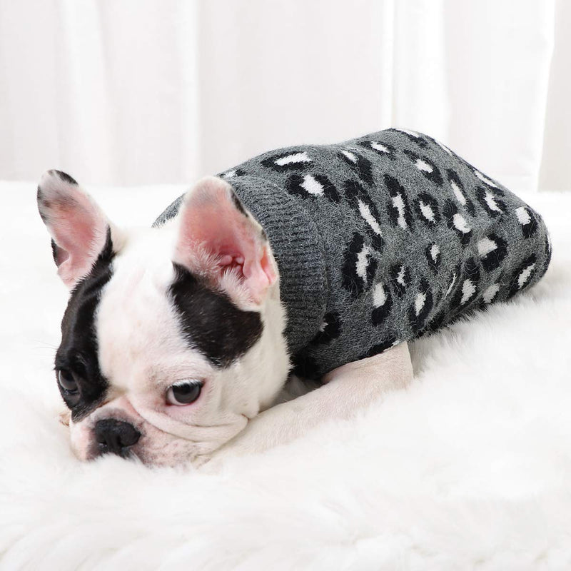 [Australia] - PASRLD Dog Sweater Leopard Pattern Dog Turtleneck SweatersKnitwear Warm Pet Sweater for Fall Winter S Gray 