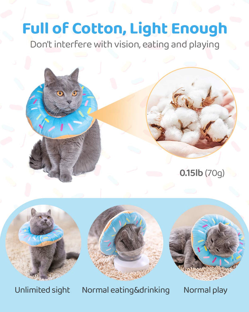 Woiworco Adjustable Cat Recovery Collar, Cute Cat Donut Collar, Soft Cone Collars for Cat, Wound Healing Protective Cone After Surgery Elizabethan Collars for Kitten Pets Small Blue - PawsPlanet Australia