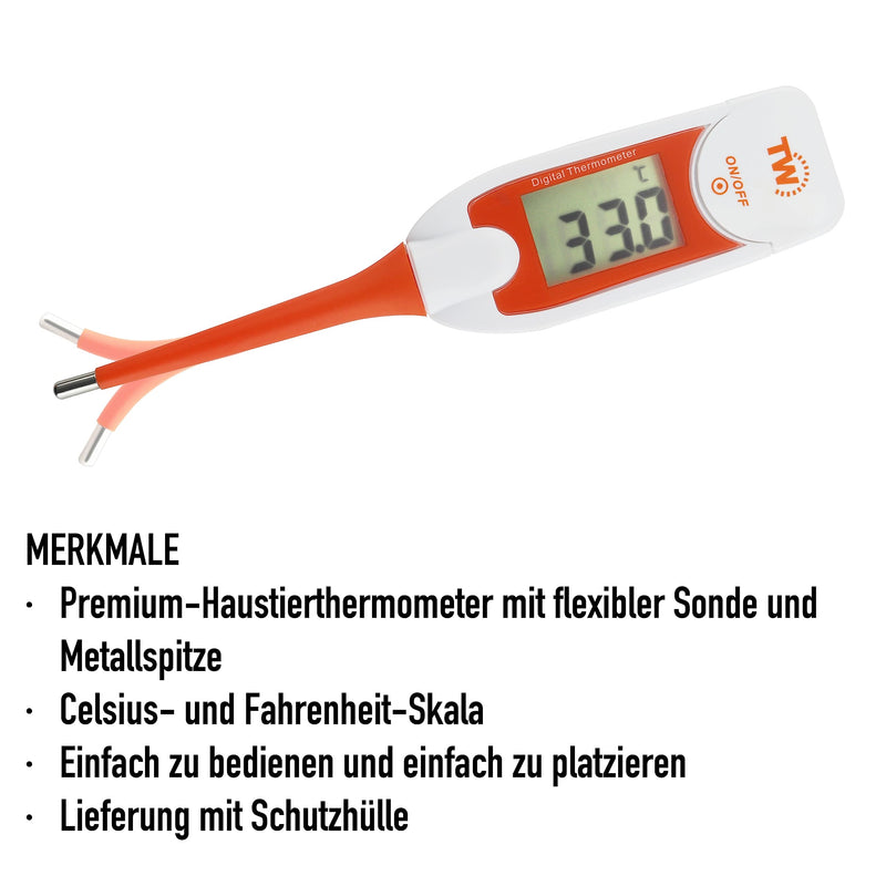 Premium pet thermometer for pet owners of dogs, cats, horses, flexible digital temperature probe including veterinary hobdays chart - PawsPlanet Australia