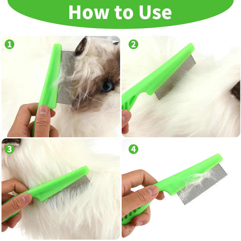 TIESOME Pet Hair Comb Tear Stain Removal, 2 Pack Multifunctional Combs for Pets Grooming Kit 2 in 1 Dog Combs Stainless Steel Comb Massage Comb Double Sided Comb (Green) Green - PawsPlanet Australia