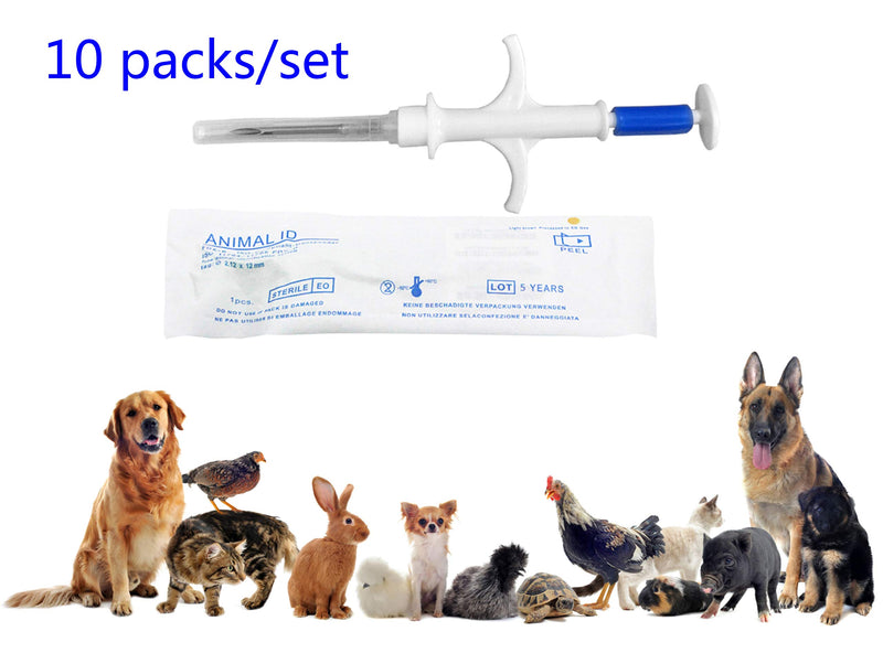 [Australia] - 10 Packs Ecare 2.12x12mm Dog Cat Pet Id Microchip Fdx-b Iso 11784/11785 Tracking Microchips RFID Implant Kit for Pet Dog Cat 