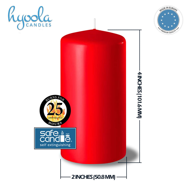 Hyoola Red Pillar Candles 2-inch x 4-inch - Unscented Pillar Candles - Set of 4 - European Made - PawsPlanet Australia