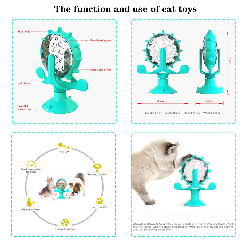 Elvesera Cat Windmill Turntable Toy, Interesting Food Leakage Device for Cats and Dogs, This is a Multi-Functional and Interesting Rotating Slow-Speed cat Puzzle Feeder Blue - PawsPlanet Australia