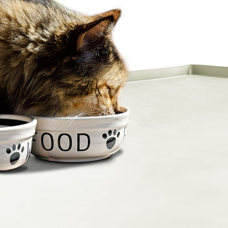 EIOKIT Dog Food Mat, Silicone Waterproof Dog Cat Food Tray,Non Slip Pet Bowl Mats Placemat, Size: (18.5" x 11.5") 0.6",(24"x16") 0.6",(28"x18") 0.8" ,(32"x24") 1" Raised Edge M: 18.5" x 11.5" Beige - PawsPlanet Australia
