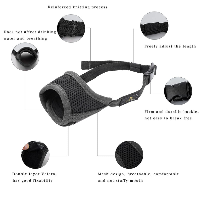 Demigreat Dog Muzzle Soft Mesh Breathable Muzzle Stop Dog Biting Barking and Chewing, Adjustable Dog Muzzle,Can be Used in Conjunction with Training for Small Medium Large Dogs Small (Pack of 1) Black - PawsPlanet Australia