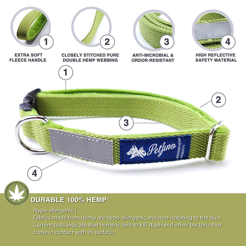 [Australia] - Petfino Natural Hemp Dog Collar (Leash Sold Separately) Fleece-Lined Collar with Reflective Safety Strip Soft and Strong for Small to Large Dogs/Pets Pure Red 