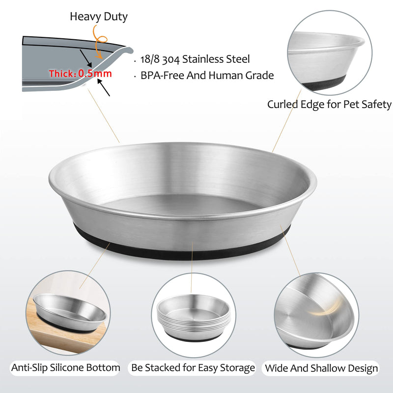 WROSWT Stainless Steel Cat Bowls,Whisker Friendly Shallow Cat Dishes for Food and Water,Non-Slip Silicone Bottom,Heavy Duty,Replacement Kitten Metal Plate for Elevated Stands,2 Pack 2 Pack - PawsPlanet Australia