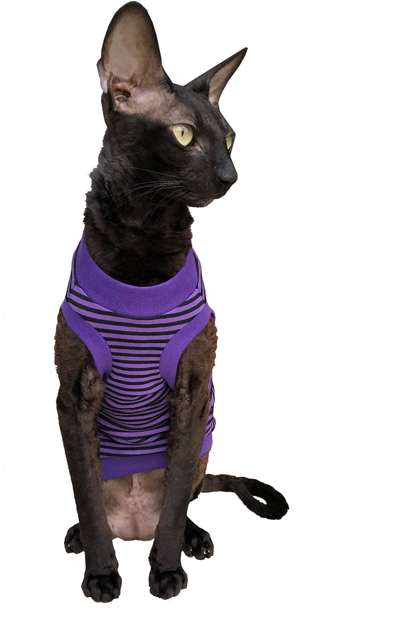 [Australia] - Kotomoda cat wear T-Shirt Purple - Black Stripes XS 