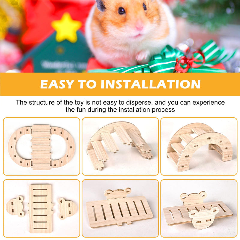 SUNOYA Toys for Hamsters Made of Wood - Pack of 6 DIY Hamster Toys - Hamster Hideout House Bridge Seesaw Swing Training Toy, Hamster Accessories for the Cage for Gerbils Rats Dwarf Hamsters - PawsPlanet Australia