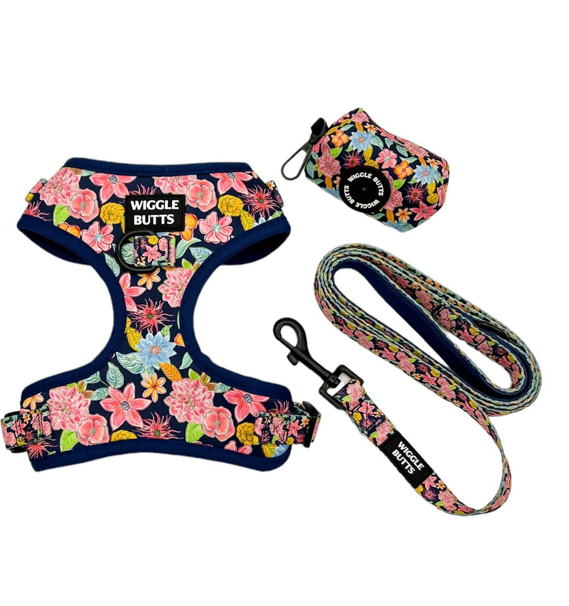 Navy Floral Dog Harness + Leash Set (Large) Large - PawsPlanet Australia