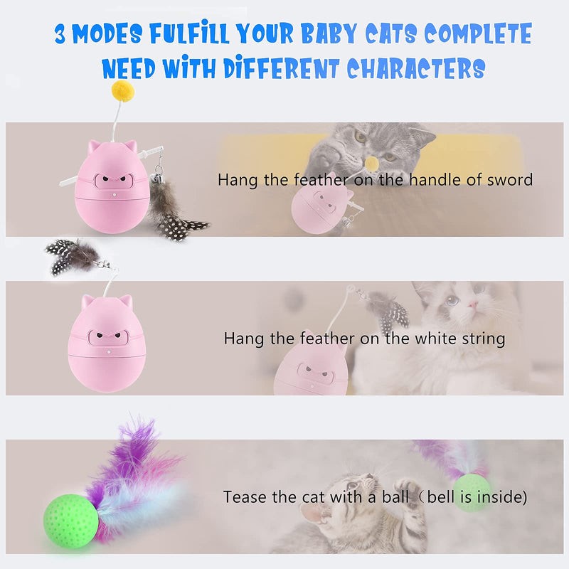 Gomyhom Interactive Cat Toy for Indoor Cats Automatic Rolling Kitty Toys Durable Motion Activated Rotating Ball Timing Motion Ball with Feather/Bells Automatic Cat Toy for Kitten Pink - PawsPlanet Australia