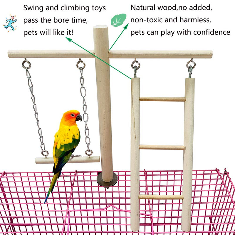 [Australia] - PINVNBY Parrot Climbing Ladder Swing Toy Natural Wood Bird Cage Play Gyms Playground Stand Rope Perch for Parakeet Cockatiel Conure Love Birds Finch African Grey Macaw Amazon Budgies 