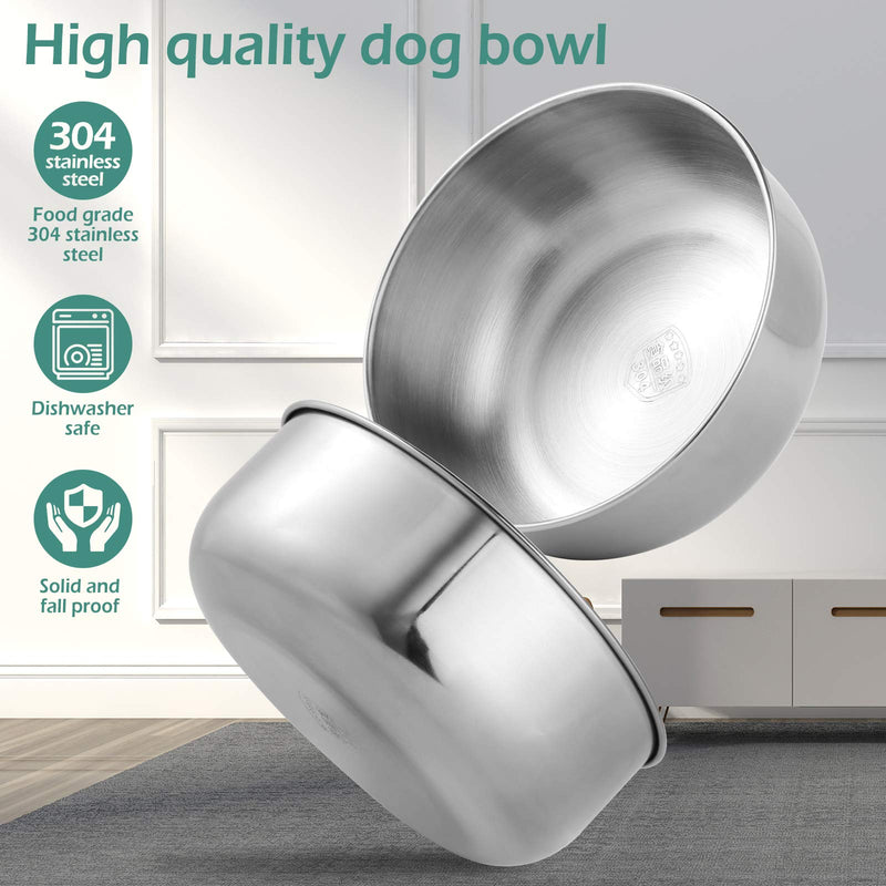 GeeRic Dog Bowls, Double Dog Cat Bowl with 15°Tilted Raised Bamboo Stand Anti-slip Cat Dog Water Bowl Multi-purpose Cat Pet Feeding Bowl for Dog Cat Silver - PawsPlanet Australia