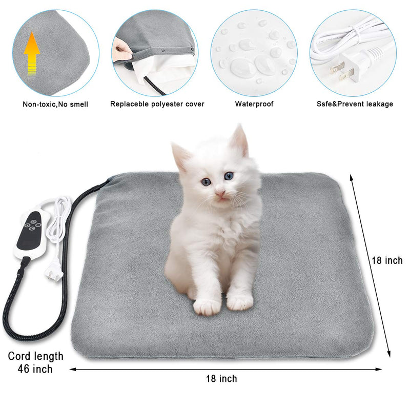 RIOGOO Pet Heating Pad, Upgraded Electric Dog Cat Heating Pad Indoor Waterproof, Auto Power Off M: 18"x 18" - PawsPlanet Australia