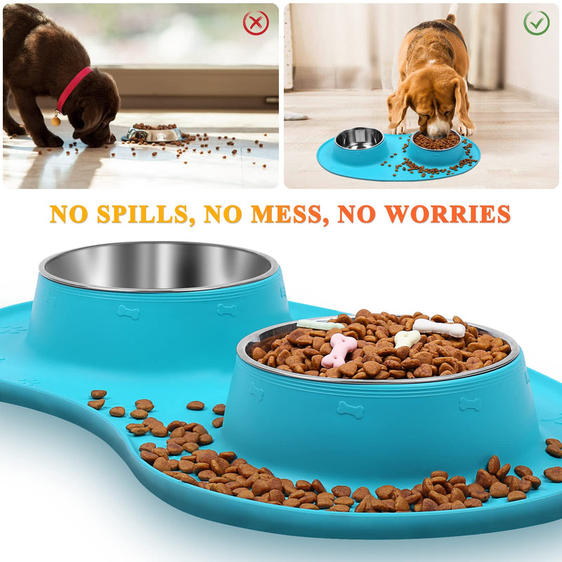 VIVAGLORY Dog Bowls for Small Dogs Stainless Steel Cat Puppy Water and Food Bowls with Wider Non-Skid Non-Spill Silicone Mat, 200ml Each, Turquoise S (Pack of 1) - PawsPlanet Australia