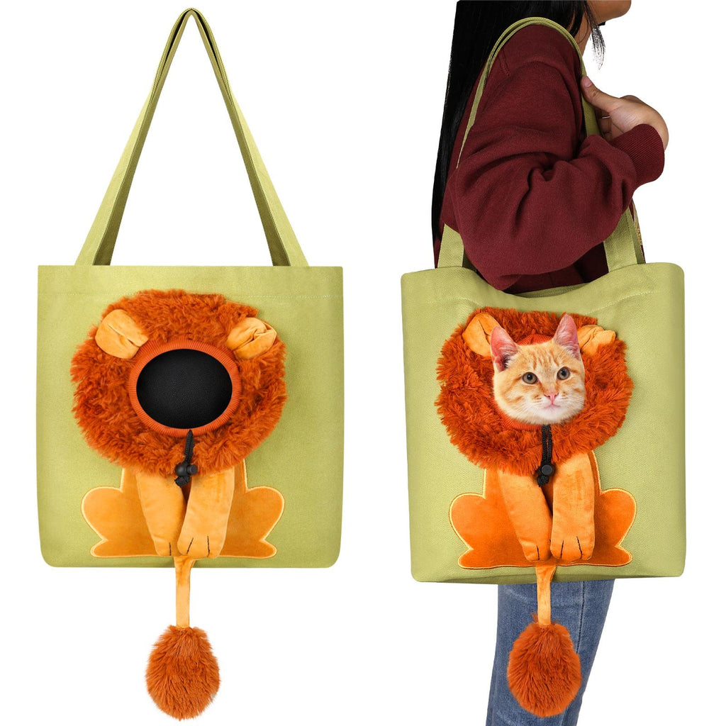 Cunno Pet Canvas Shoulder Bag Lion Shaped Cute Cat Carrier Portable Pet Canvas Shoulder Carrying Bag Chest Cat Bag Outdoor Dog Tote Bag Travel Handbag for Small Cat Dog Animal Supplies (Green) Green - PawsPlanet Australia