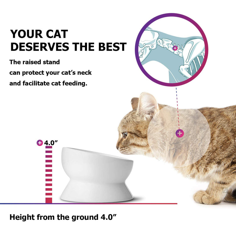 [Australia] - Y YHY Cat Bowl Elevated, Raised Cat Food Water Bowl, Tilted Cat Food Dish Ceramic, Anti Vomiting, No Spill Pet Water Bowl for Cats or Dogs,15 Ounces, Whisker Fatigue, Dishwasher Safe 