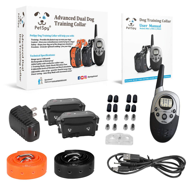[Australia] - PetSpy 1100 Yard Waterproof Rechargeable Remote Training Dog Collar with Beep, Vibration and Electric Shock for 2 Dogs 