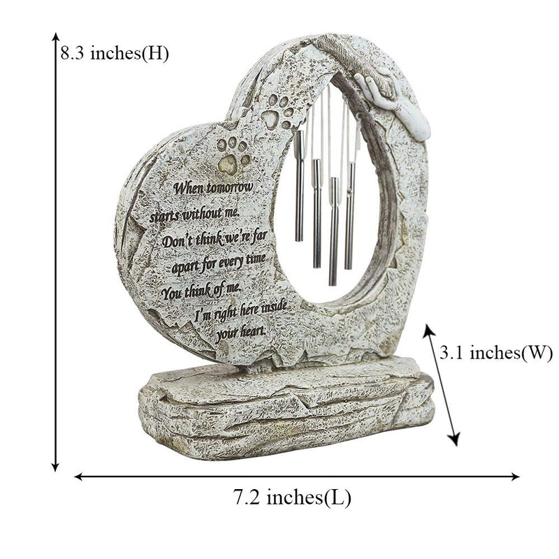 jinhuoba Paw Print Pet Memorial Stone, Heart Shaped Dog Memorial Stone with Wind Chime, Indoor Outdoor Pet Stone for Garden Backyard Decor - Loss of Pet Gift With Windchime - PawsPlanet Australia