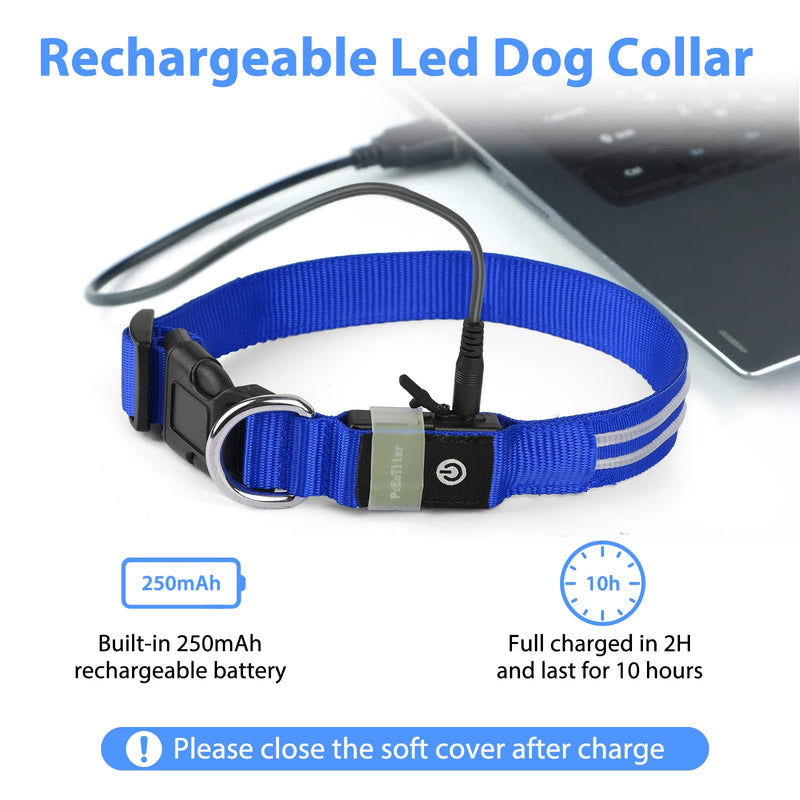 PcEoTllar Light Up Dog Collar Rechargeable, LED Dog Collar Light for the Dark, Flashing Dog Collar Waterproof 3 Glowing Mode Bright Lighted Collar 10H Working Time for Small/Medium/Large Dog, Blue S S (Pack of 1) - PawsPlanet Australia