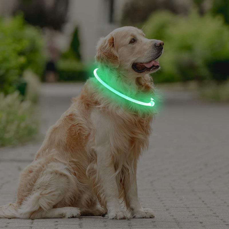 Coolzon LED light collar, rechargeable dog collar, waterproof dog collar, 3 modes, light band, dog collar, length adjustable, super bright collar, cat and dog, small, large, medium, green - PawsPlanet Australia
