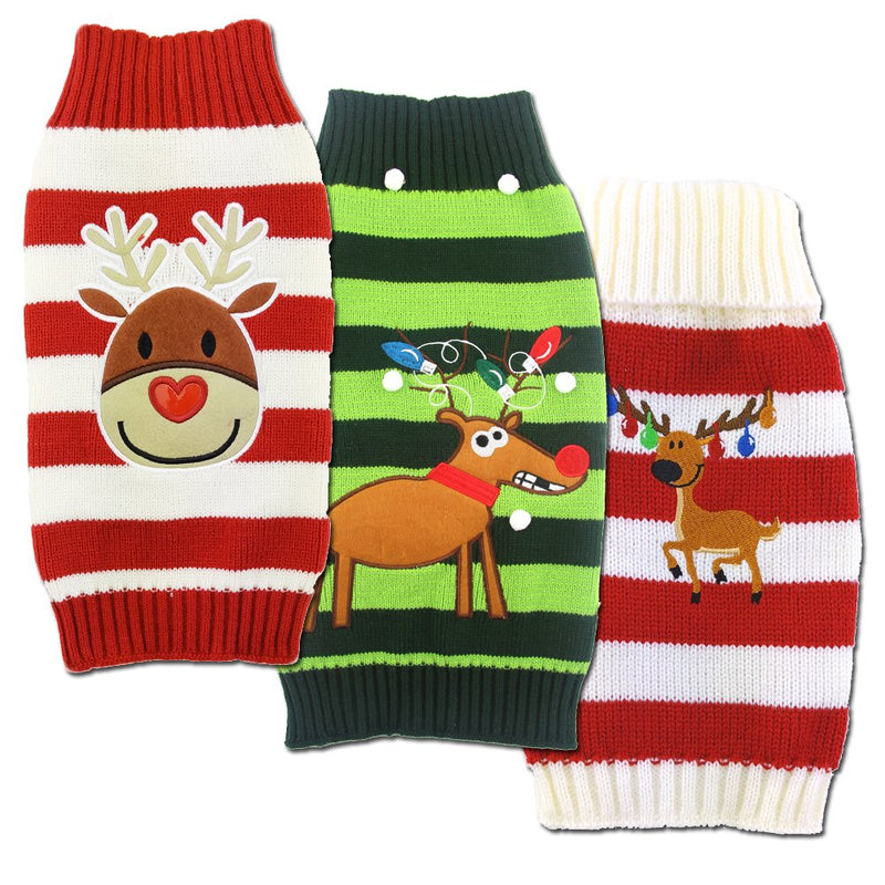 [Australia] - Mikayoo pet Sweater Small Dog/cat,Ugly Sweater,Color Horizontal Stripes,Christmas Holiday Xmas, Elk Series, Reindeer Series M Red/White HD 