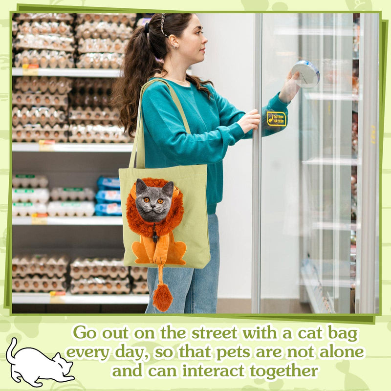 Cunno Pet Canvas Shoulder Bag Lion Shaped Cute Cat Carrier Portable Pet Canvas Shoulder Carrying Bag Chest Cat Bag Outdoor Dog Tote Bag Travel Handbag for Small Cat Dog Animal Supplies (Green) Green - PawsPlanet Australia