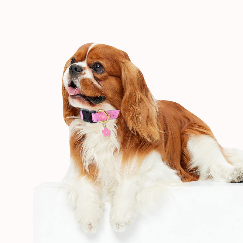 Cotton Handmade Dog Collar for Small Medium Large Dogs,Pink Flowers with Pendant Cute Dog Collars,Ideal for Girl Dogs Boy Dogs (Small) Pink S - PawsPlanet Australia