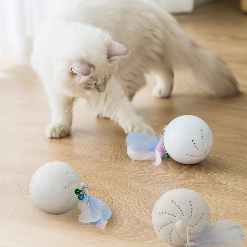 [Australia] - HIPIPET Interactive Cat Toys Ball with Feather Attachment&Bell Random Movement Build-in Spinning Led Light Stimulating Release Boredom for Indoor Cats Large Cats 