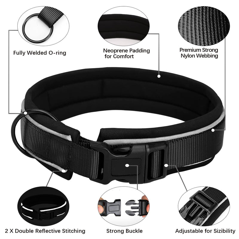 Tilasickel Reflective Dog Collar, Widened and Thickened, Breathable Soft Neoprene Padding Nylon Adjustable Pet Collar, Suitable for Small, Medium and Large Dogs 3Sizes, 5Colors… S Black - PawsPlanet Australia