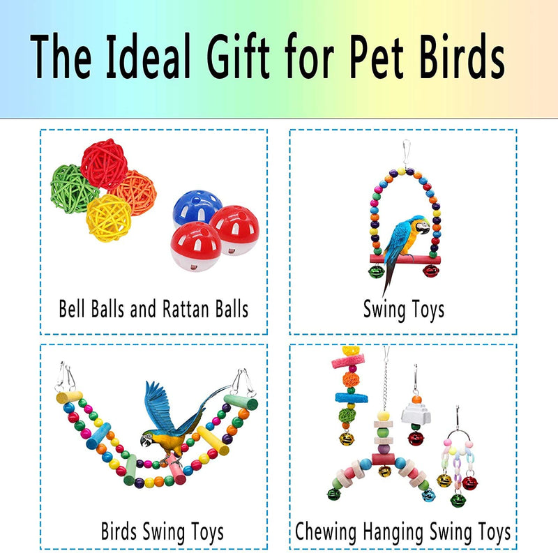 MQUPIN Bird Parrot Swing Toy 14 Pack Upgraded,Swing Chewing Hanging Toys Set Swing Climbing Ladders Sepak Takraw Bell Frosting Stick,for Little Parrots,Love Birds,Cockatiels,Finches(14 Pack) - PawsPlanet Australia