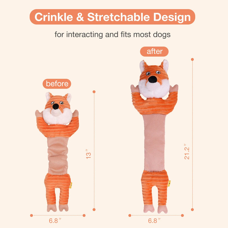 PETSVILLE Extra Long Body Plush Squeaky Chew Toys for Dogs with Cute Animal Design Fox & Cow - PawsPlanet Australia