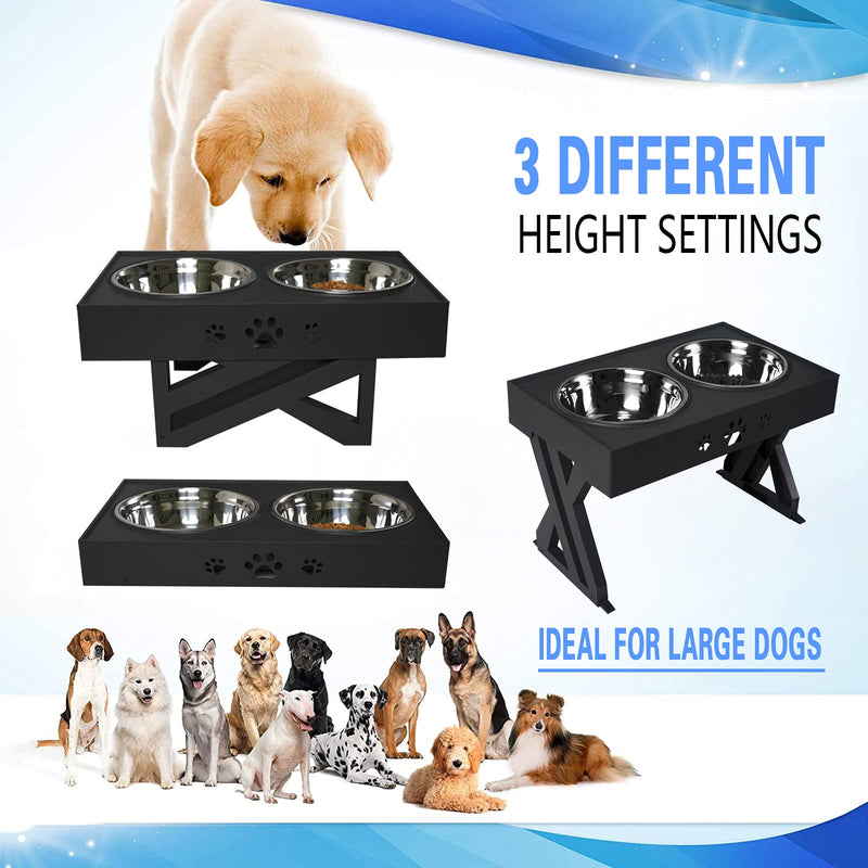 Wisedog Raised Dog Bowls for Large Dogs Elevated Dog Bowl - Adjusts To 3 Heights,2.8, 7.5", & 11.6'' Stand (Black Stand) Black Stand - PawsPlanet Australia